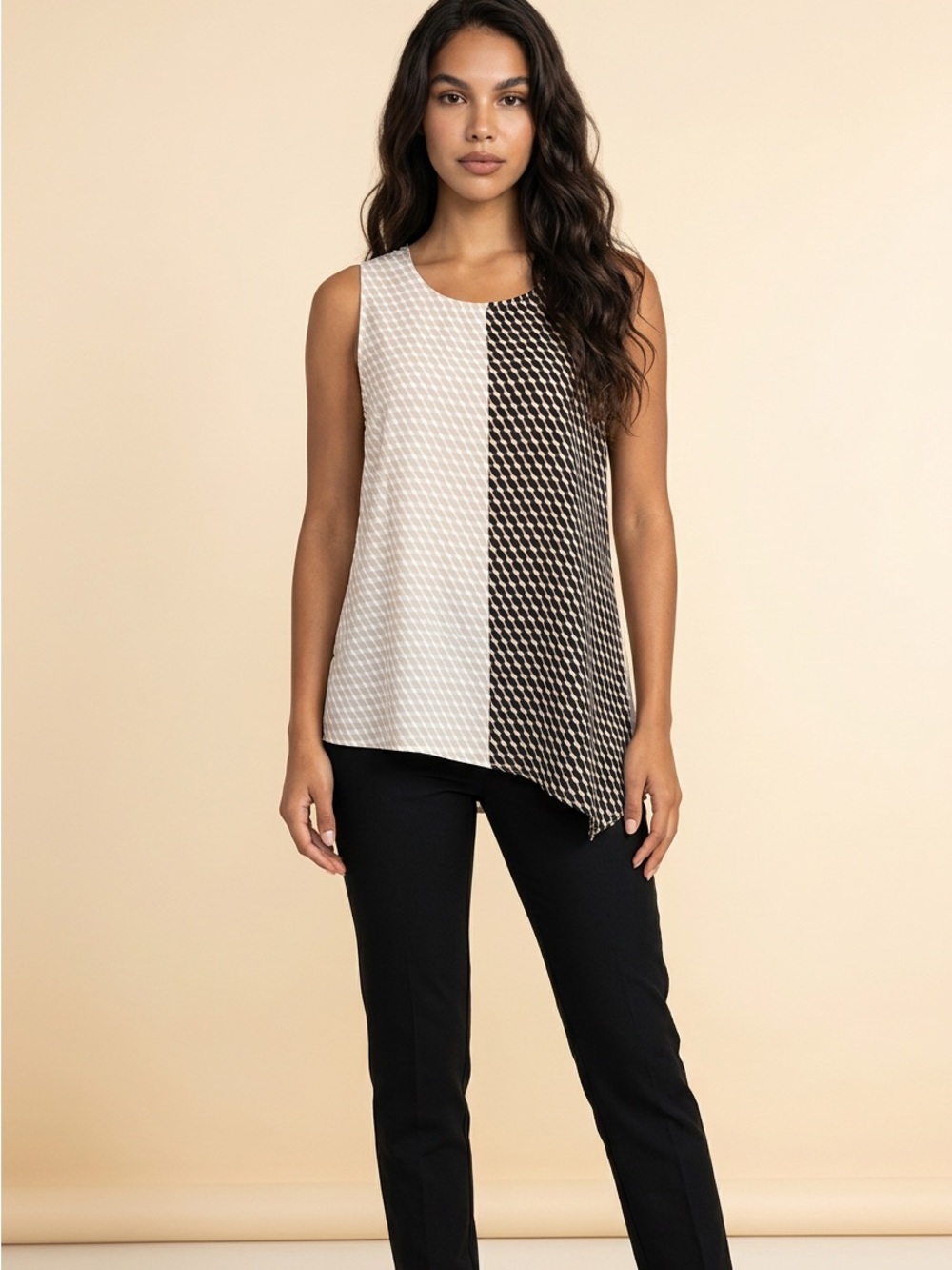 cleo Black & White Split-Print Sleeveless Camisole